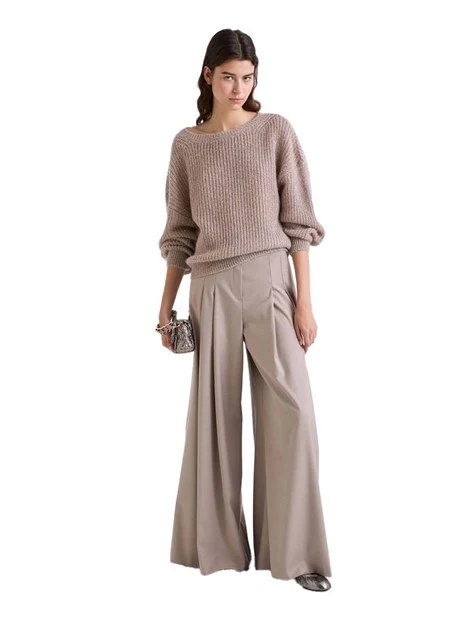 MAGLIA GIROCOLLO IN MISTO MOHAIR E MICRO PAILLETTE DONNA BEIGE