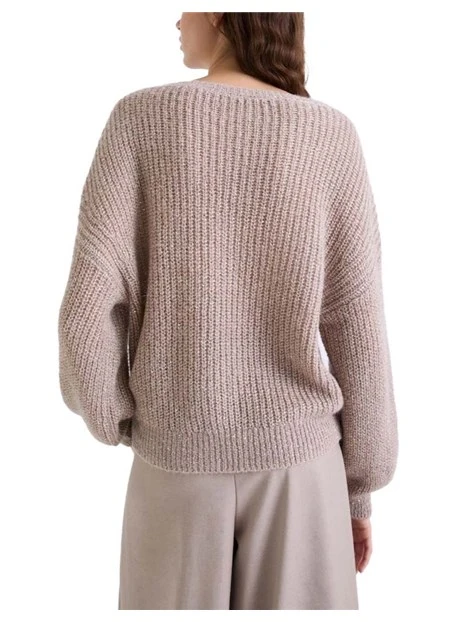 MAGLIA GIROCOLLO IN MISTO MOHAIR E MICRO PAILLETTE DONNA BEIGE