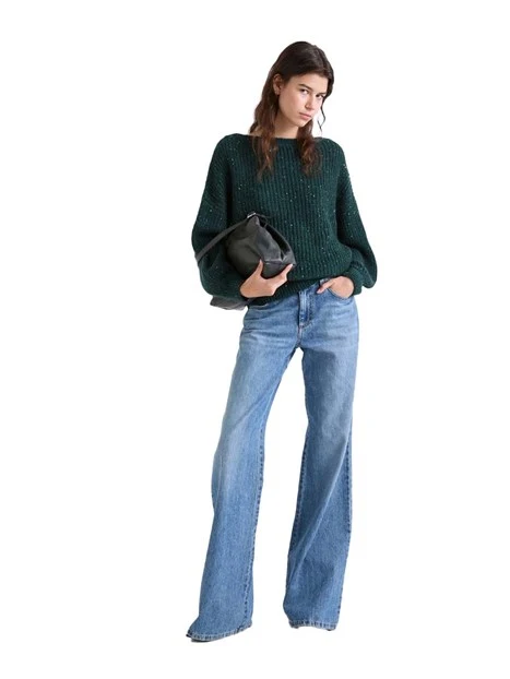 MAGLIA GIROCOLLO IN MISTO MOHAIR E MICRO PAILLETTE DONNA VERDE