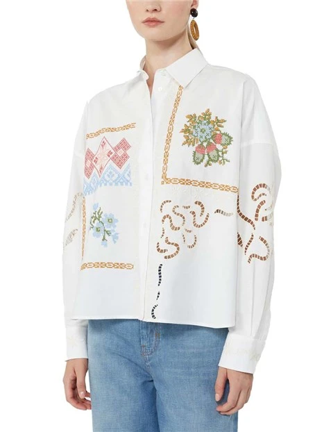 CAMICIA CON RICAMI FLOREALI DONNA BIANCO