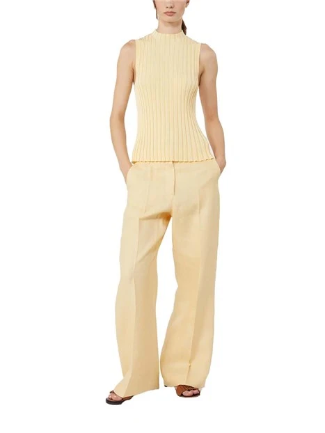 PANTALONE PALAZZO IN LINO CON PINCES DONNA GIALLO