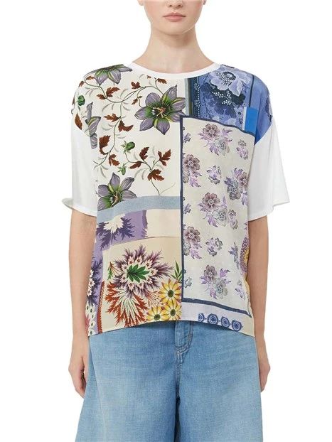 T-SHIRT MANICA CORTA CON STAMPA FANTASIA PATCH DONNA BIANCO