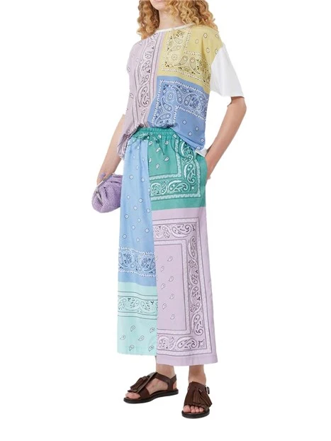 T-SHIRT MANICA CORTA CON STAMPA FANTASIA BANDANA DONNA BIANCO