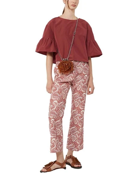 PANTALONI A SIGARETTA CON ZIP  E GANCETTO FANTASIA DONNA ROSSO