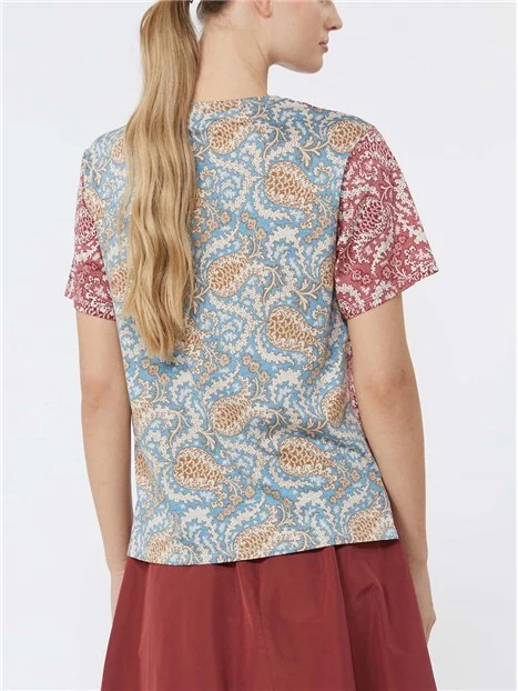 T-SHIRT MANICA CORTA IN COTONE A FANTASIA DONNA ROSSO