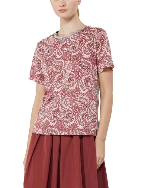 T-SHIRT MANICA CORTA IN COTONE A FANTASIA DONNA ROSSO
