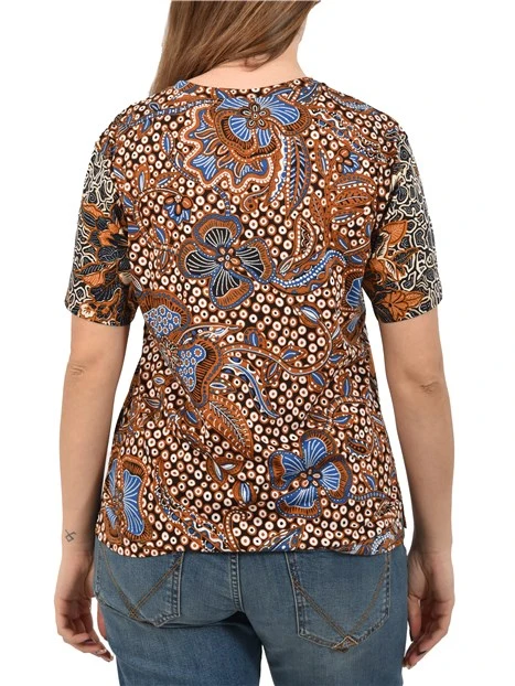 T-SHIRT MANICA CORTA IN COTONE A FANTASIA DONNA BEIGE