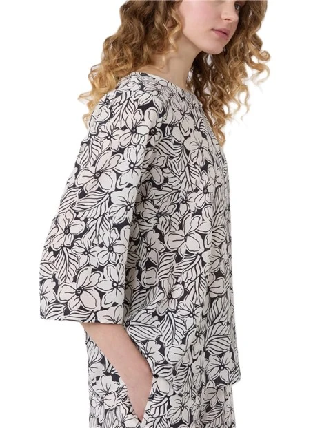 BLUSA CON FANTASIA FLOREALE DONNA NERO