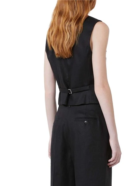 GILET  IN LINO SCOLLO A V DONNA NERO