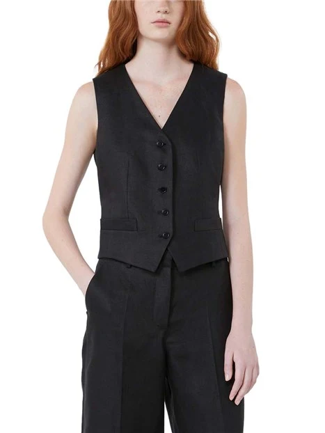 GILET  IN LINO SCOLLO A V DONNA NERO