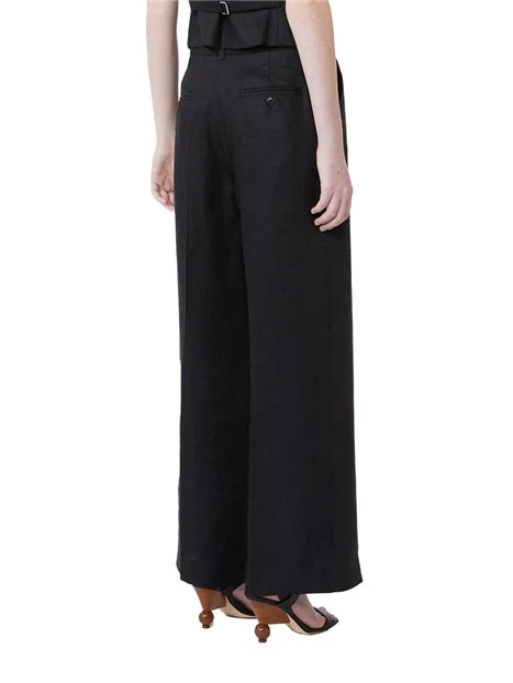 PANTALONE PALAZZO IN LINO CON PINCES DONNA NERO