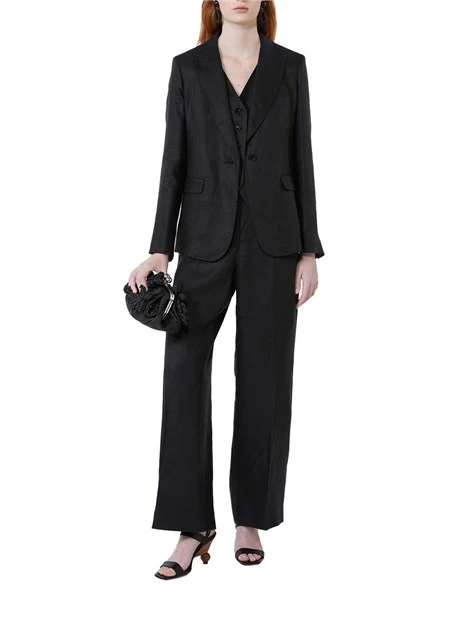 PANTALONE PALAZZO IN LINO CON PINCES DONNA NERO