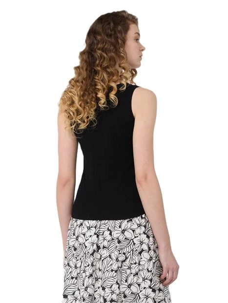 TOP SMANICATO LAVORATO A COSTE IRREGOLARI DONNA NERO