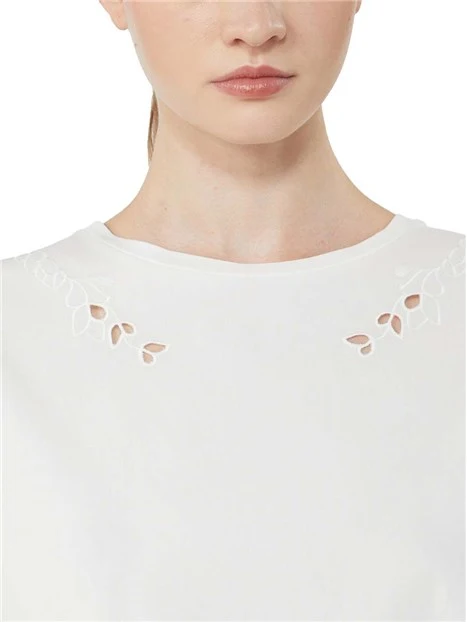 TOP MANICA CORTA  CON RICAMI DECORATIVI DONNA BIANCO