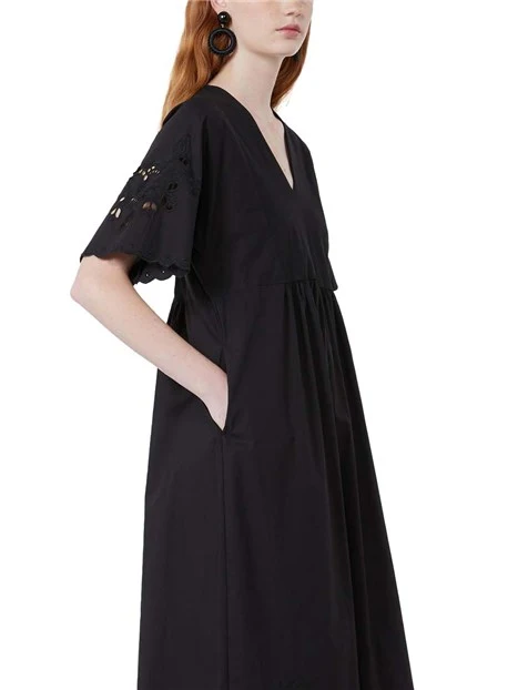 VESTITO LUNGO SCOLLO A V RICAMI DONNA NERO