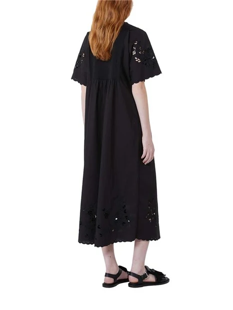 VESTITO LUNGO SCOLLO A V RICAMI DONNA NERO