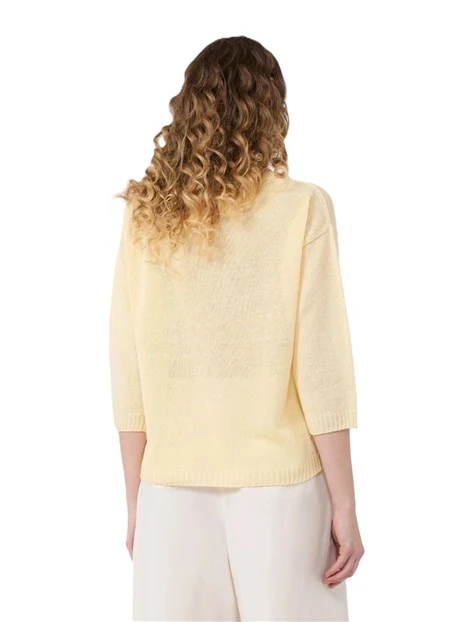 MAGLIA SCOLLO A BARCA IN PURO LINO CON BORDI A COSTINE DONNA GIALLO