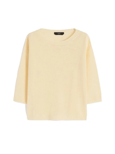 MAGLIA SCOLLO A BARCA IN PURO LINO CON BORDI A COSTINE DONNA GIALLO