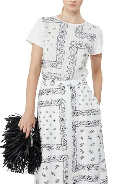 BLUSA IN JERSEY MANICA CORTA GIROCOLLO RICAMATO DONNA OFF  BIANCO