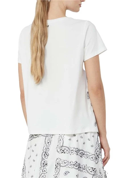 BLUSA IN JERSEY MANICA CORTA GIROCOLLO RICAMATO DONNA OFF  BIANCO