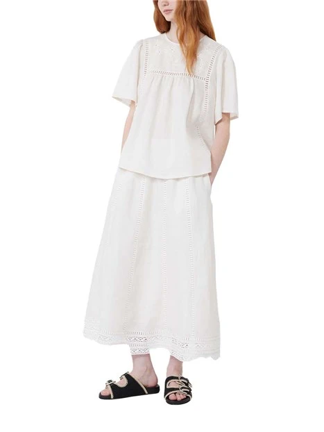 BLUSA A MANICA CORTA GIROCOLLO IN LINO DONNA ECRU'