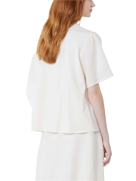 BLUSA A MANICA CORTA GIROCOLLO IN LINO DONNA ECRU'