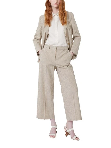 PANTALONI CHINO A RIGHE DONNA BEIGE