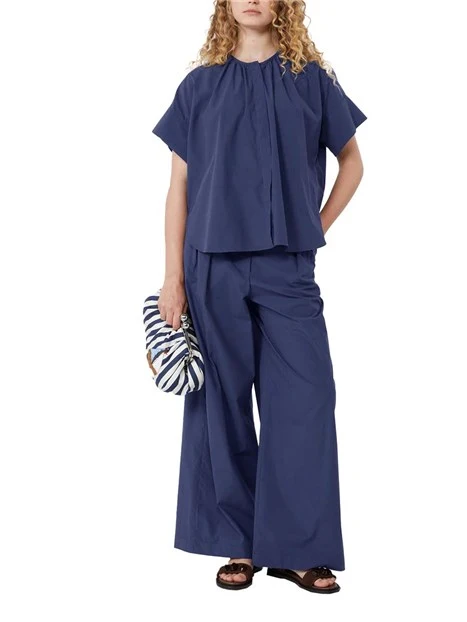 PANTALONI PALAZZO IN PURO COTONE  CON ELASTICO DONNA BLU