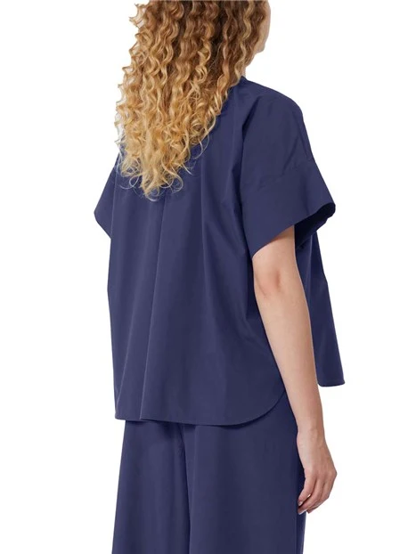 CAMICIA GIROCOLLO CON SPACCHI LATERALI DONNA BLU