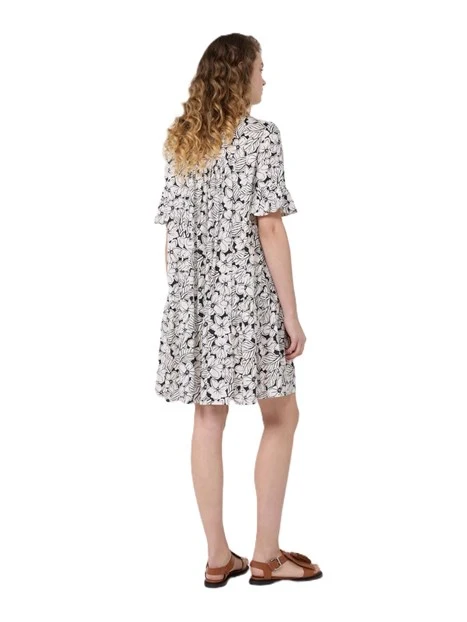 VESTITO CORTO KAFTANO  CON GONNA A BALZE DONNA AVORIO