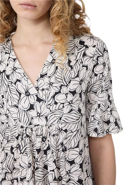 VESTITO CORTO KAFTANO  CON GONNA A BALZE DONNA NERO