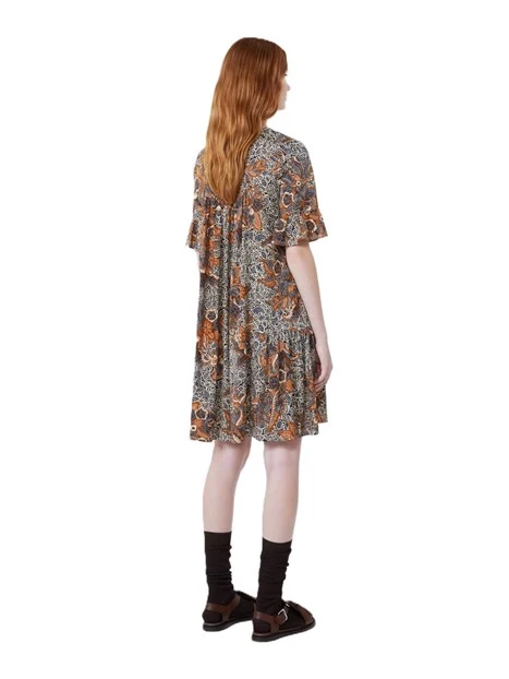 VESTITO CORTO KAFTANO  CON GONNA A BALZE DONNA  BLU