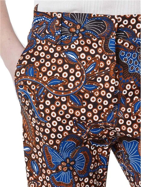 PANTALONI A SIGARETTA CON ZIP  E GANCETTO FANTASIA DONNA MARRONE