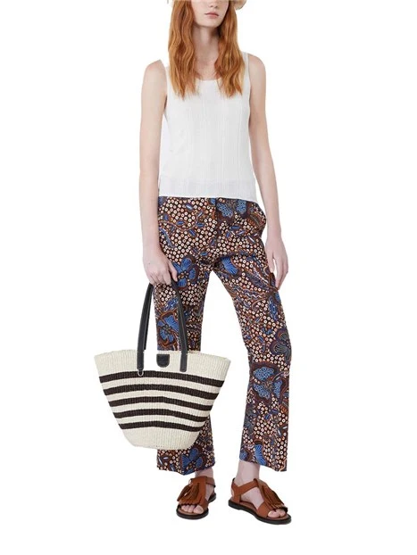 PANTALONI A SIGARETTA CON ZIP  E GANCETTO FANTASIA DONNA MARRONE