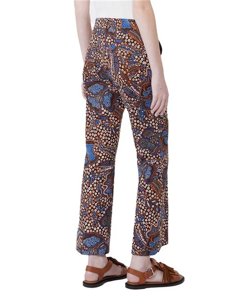 PANTALONI A SIGARETTA CON ZIP  E GANCETTO FANTASIA DONNA MARRONE