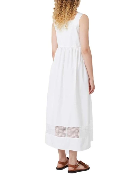 VESTITO LUNGO ZIP INVISIBILE E INSERTI IN PIZZO DONNA BIANCO