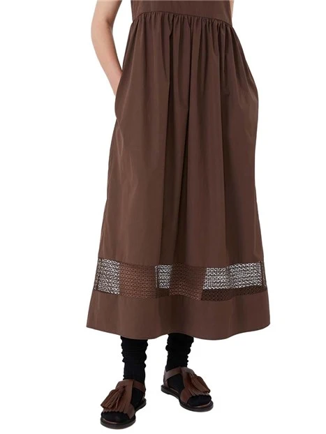 VESTITO LUNGO ZIP INVISIBILE E INSERTI IN PIZZO DONNA MARRONE