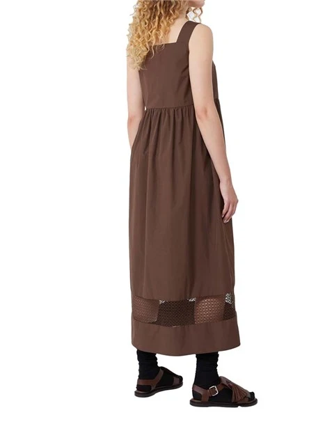 VESTITO LUNGO ZIP INVISIBILE E INSERTI IN PIZZO DONNA MARRONE