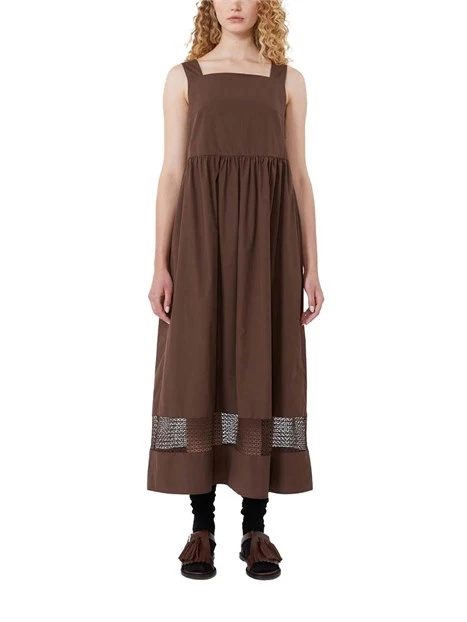 VESTITO LUNGO ZIP INVISIBILE E INSERTI IN PIZZO DONNA MARRONE