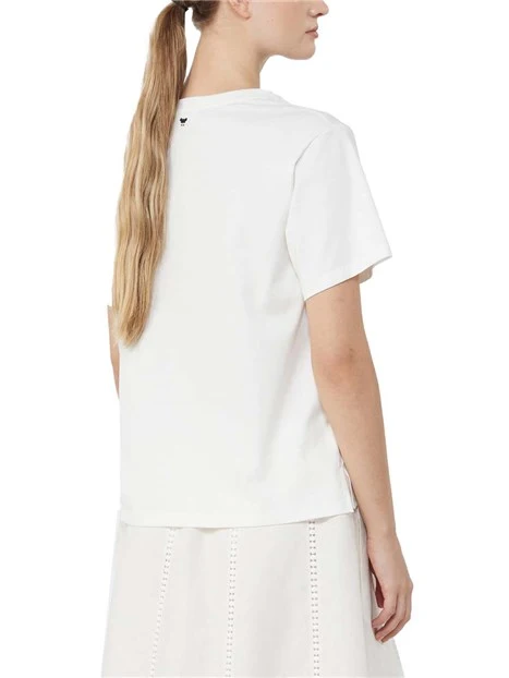 T-SHIRT MANICA CORTA CON GRAFICHE FIORI RICAMATE DONNA BIANCO