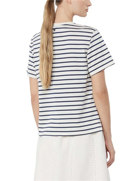 T-SHIRT MANICA CORTA CON GRAFICHE RIGHE RICAMATE DONNA BIANCO