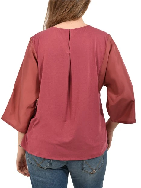BLUSA IN PURA SETA CON INSERTO DI COTONE E LYOCELL DONNA ROSSO