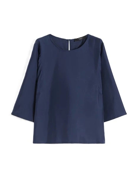 BLUSA IN PURA SETA CON INSERTO DI COTONE E LYOCELL DONNA BLU
