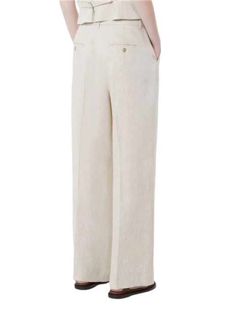 PANTALONE PALAZZO IN LINO CON PINCES DONNA BEIGE