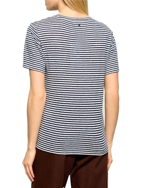 T-SHIRT MANICA CORTA IN LINO CON LOGO SUL RETRO DONNA BEIGE