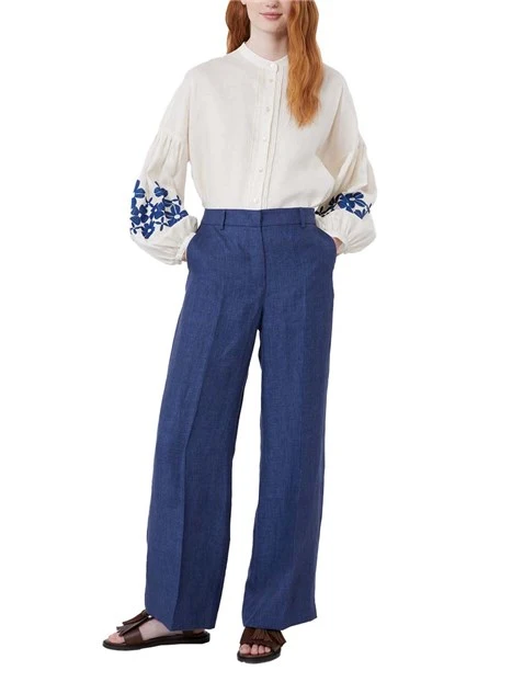 PANTALONE PALAZZO IN LINO CON PINCES DONNA BLU