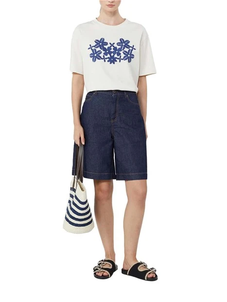 T-SHIRT MANICA CORTA IN COTONE CON STAMPA DONNA ECRU'