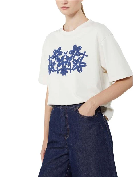 T-SHIRT MANICA CORTA IN COTONE CON STAMPA DONNA ECRU'