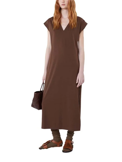 VESTITO LUNGO CON SCOLLO A V E MANICHE AD ALETTA DONNA NERO