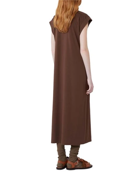 VESTITO LUNGO CON SCOLLO A V E MANICHE AD ALETTA DONNA NERO